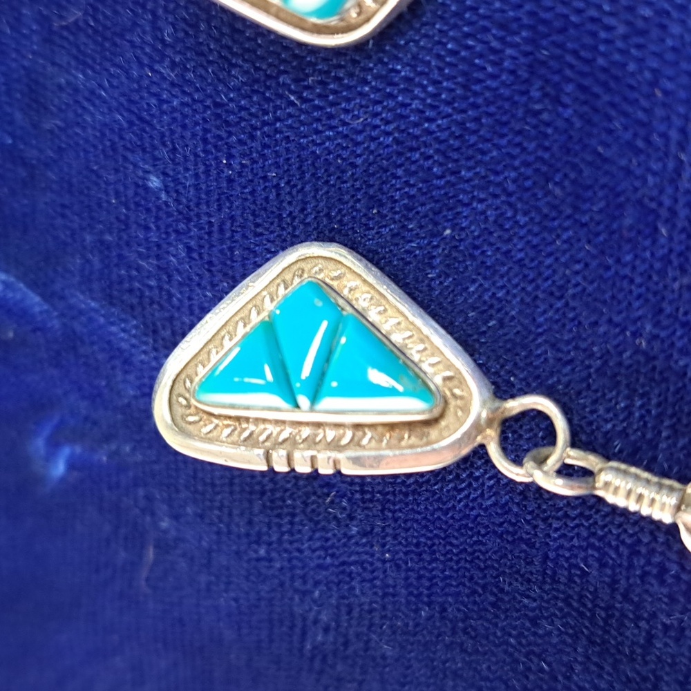 Vintage Native American Turquoise Sterling Silver Feather Earrings Signed - Picture 3 of 15